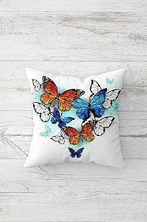 Pelangi Uçan Kelebekler Çift Tarafı Baskılı Gizli Fermuarlı Yastık Kılıfı Kırlent Yastık Kılıfı, Turkuvaz-Turuncu 45 X 45, 24691316145451 ürün görseli 1