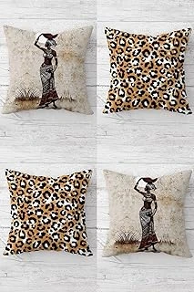 Pelangi Bohem Afrikalı Kadın Etnik Leopar Gizli Fermuarlı Kırlent Kılıfı Koltuk Yastık Kılıfı Takım(4Adet), Bej-Kahverengi 45 X 45 ürün görseli 1