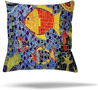 Pelangi Mozaik Desen Balıklı Gizli Fermuarlı Yastık Kılıfı Kırlent Kılıfı Koltuk Yastık Kılıfı, Turuncu-Mavi 45 X 45 ürün görseli 1