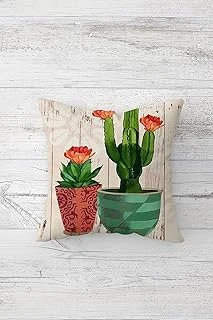 Pelangi Kaktüslü Sukulentli Çift Tarafı Baskılı Gizli Fermuarlı Yastık Kılıfı Kırlent Koltuk Yastık Kılıfı, Yeşil-Nar Çiçeği 45 X 45, 24691132945451 ürün görseli 1
