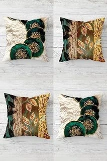 Pelangi Çiçek Desenli Gold Yapraklı Gizli Fermuarlı Kırlent Kılıfı Koltuk Yastık Kılıfı Takım(4Adet), Gold-Zümrüt Yeşili 45 X 45 ürün görseli 1