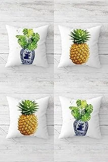 Pelangi Ananas Tropikal Yapraklar Desen Gizli Fermuarlı Kırlent Kılıfı Koltuk Yastık Kılıfı Takım(4Adet), Yeşil-Sarı 45 X 45 ürün görseli 1