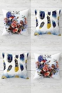 Pelangi Kuş Tüyü Kuşlar Çiçekli Gizli Fermuarlı Kırlent Kılıfı Koltuk Yastık Kılıfı Takım(4Adet), Mavi-Narçiçeği 45 X 45 ürün görseli 1