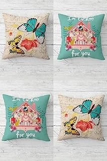 Pelangi Guguklu Saat Desenli Gizli Fermuarlı Kırlent Kılıfı Koltuk Yastık Kılıfı Takım(4Adet), Mavi-Bej 45 X 45 ürün görseli 1