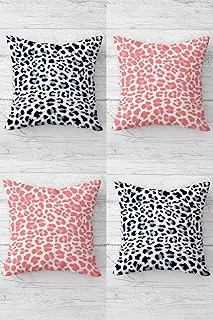Pelangi Pembe Leopar Desenli Gizli Fermuarlı Kırlent Kılıfı Koltuk Yastık Kılıfı Takım(4Adet), Mavi-Pembe 45 X 45 ürün görseli 1