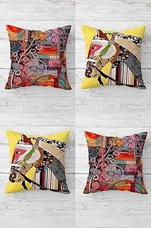 Pelangi Patchwork At Çiçek Gizli Fermuarlı Kırlent Kılıfı Koltuk Yastık Kılıfı Takım(4Adet), Pembe-Sarı 45 X 45 ürün görseli 1