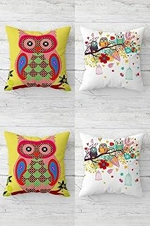 Pelangi Sevimli Baykuş Daldaki Baykuş Desen Gizli Fermuarlı Kırlent Kılıfı Koltuk Yastık Kılıfı Takım(4Adet), Fuşya-Yeşil-Beyaz 45 X 45 ürün görseli 1