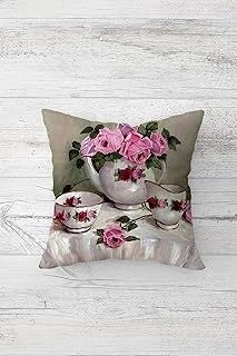 Pelangi Çiçek Desenli Çift Tarafı Baskılı Gizli Fermuarlı Yastık Kılıfı Kırlent Koltuk Yastık Kılıfı, Gri-Pembe-Yeşil 45 X 45, 24691169645451 ürün görseli 1