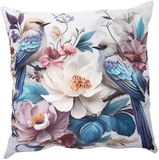 İçi Dolu Krep Örgü Üzerine Dijital Baskılı Kırlent 45X43 Cm | Çiçekli Kuş Desenli Dekoratif Yastık ürün görseli 1