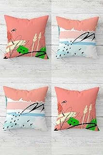 Pelangi Rastlantısal Çizimler Desenli Gizli Fermuarlı Kırlent Kılıfı Koltuk Yastık Kılıfı Takım(4Adet), Pembe 45 X 45 ürün görseli 1