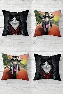 Pelangi Karizma Motorlu Desen Gizli Fermuarlı Kırlent Kılıfı Koltuk Yastık Kılıfı Takım(4Adet), Gri-Kiremit 45 X 45 ürün görseli 1