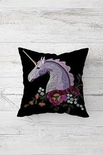 Pelangi Ünicorn At Desenli Çift Tarafı Baskılı Gizli Fermuarlı Yastık Kılıfı Kırlent Koltuk Yastık Kılıfı, Siyah-Lila 45 X 45 ürün görseli 1