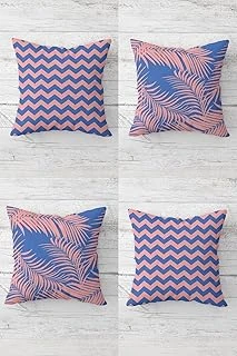 Pelangi Zigzag Tropikal Yaprak Desenli Gizli Fermuarlı Kırlent Kılıfı Koltuk Yastık Kılıfı Takım(4Adet), Pembe-Mavi 45 X 45 ürün görseli 1
