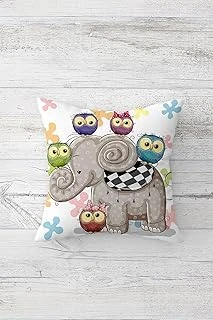 Pelangi Fil Baykuş Desenli Çift Tarafı Baskılı Gizli Fermuarlı Yastık Kılıfı Kırlent Koltuk Yastık Kılıfı, Gri-Mor-Mavi 45 X 45, 24691165845451 ürün görseli 1