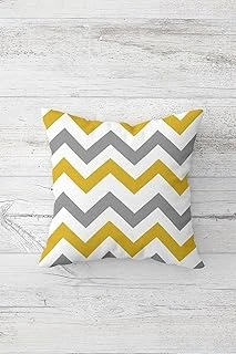 Pelangi Sarı Gri Zigzag Geometrik Çift Tarafı Baskı Gizli Fermuar Yastık Kılıfı Kırlent Koltuk Yastık Kılıfı, Beyaz-Gri-Hardal 45 X 45 ürün görseli 1