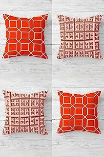 Pelangi Geometrik Çizgili Turuncu Kombin Gizli Fermuarlı Kırlent Kılıfı Koltuk Yastık Kılıfı Takım(4Adet), Turuncu-Beyaz 45 X 45 ürün görseli 1