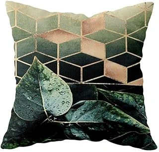 Pelangi Yeşil Yapraklı Geometrik Petekli Çift Taraflı Gizli Fermuar Kırlent Koltuk Yastık Kılıfıı, Yeşil-Gold 43 X 43 ürün görseli 1