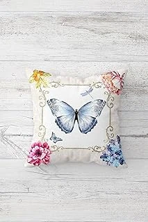 Pelangi Kelebekli Çiçekli Çift Taraflı Gizli Fermuarlı Yastık Kılıfı Kırlent Koltuk Yastık Kılıfı, Lacivert-Beyaz 45 X 45, 2469102845451 ürün görseli 1
