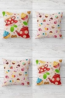 Pelangi Fincan Cupcake Desenli Gizli Fermuarlı Kırlent Kılıfı Koltuk Yastık Kılıfı Takım(4Adet), Pembe 45 X 45 ürün görseli 1