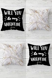 Pelangi Will You My Valentine Mermer Gizli Fermuarlı Kırlent Kılıfı Koltuk Yastık Kılıfı Takım(4Adet), Siyah-Gold-Beyaz 45 X 45 ürün görseli 1