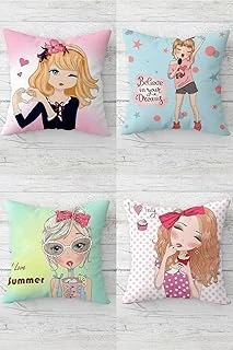 Pelangi Bisikletli Make Up Girl Gizli Fermuarlı Kırlent Kılıfı Koltuk Yastık Kılıfı Takım(4Adet), Beyaz - Pembe 45 X 45 ürün görseli 1