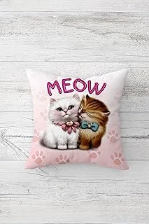Pelangi Cute Cat Sevimli Kedili Çift Tarafı Baskı Gizli Fermuar Genç Kız Kırlent Koltuk Yastık Kılıfı, Beyaz-Fuşya 45 X 45, 2469108045451 ürün görseli 1