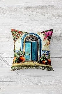 Pelangi Çiçekli Kapı Çift Tarafı Baskılı Gizli Fermuarlı Yastık Kılıfı Kırlent Koltuk Yastık Kılıfı, Krem-Mavi 45 X 45, 2469195645451 ürün görseli 1