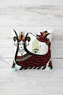Pelangi Şahmeran Desenli Çift Tarafı Baskılı Gizli Fermuarlı Yastık Kılıfı Kırlent Koltuk Yastık Kılıfı, Beyaz-Bordo-Siyah 45 X 45 ürün görseli 1
