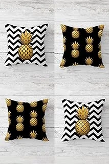 Pelangi Ananas Tropikal Meyve Desenli Gizli Fermuarlı Kırlent Kılıfı Koltuk Yastık Kılıfı Takım(4Adet), Gold-Siyah Beyaz 45 X 45 ürün görseli 1
