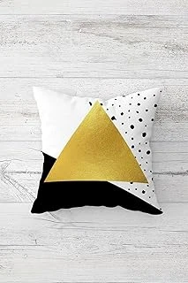 Pelangi Gold Üçgen Desenli Çift Tarafı Baskılı Gizli Fermuarlı Yastık Kılıfı Kırlent Koltuk Yastık Kılıfı, Siyah-Beyaz-Gold 45 X 45 ürün görseli 1