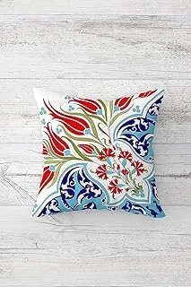 Pelangi Çini Lale Desen Çift Tarafı Baskılı Gizli Fermuarlı Yastık Kılıfı Kırlent Koltuk Yastık Kılıfı, Beyaz-Kırmızı-Lacivert 45 X 45 ürün görseli 1