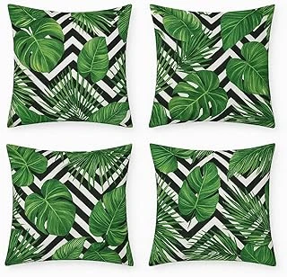 Dijital Baskı Tropikal Yaprak Desenli Dekoratif Yastık Kılıfı 45X45 Cm – Fermuarlı, Yıkanabilir, Yeşil Tasarım, 4’Lü Set – İç Yastık Dahil Değildir ürün görseli 1