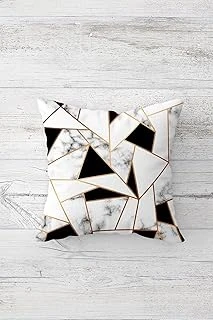 Pelangi Gold Çizgi Detay Mermer Desen Çift Tarafı Baskı Fermuarlı Yastık Kılıfı Kırlent Koltuk Yastık Kılıfı, Siyah-Beyaz-Gold 45 X 45, 24691243345451 ürün görseli 1