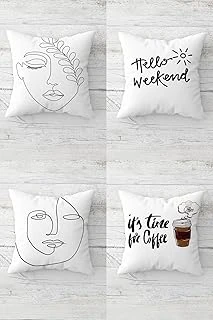 Pelangi Line Hello Weekend Coffee Time Gizli Fermuarlı Kırlent Kılıfı Koltuk Yastık Kılıfı Takım(4Adet), Beyaz-Siyah-Kahverengi 45 X 45 ürün görseli 1