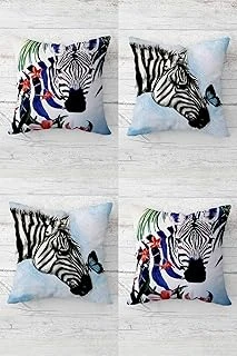 Pelangi Zebra Desenli Gizli Fermuarlı Kırlent Kılıfı Koltuk Yastık Kılıfı Takım(4Adet), Siyah-Mavi 45 X 45 ürün görseli 1