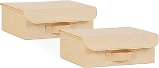 Textile 2'Li Bej Balıksırtı Kapaklı Kutu Set 30 X 23 X 11 Cm ürün görseli 1