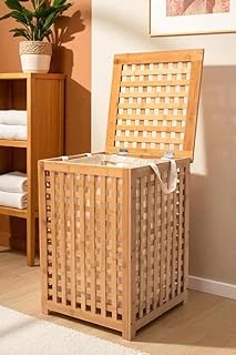 Digithome Bambu Çamaşır Sepeti 58X40 Cm Kulplu Taşınabilir Bezli Db-0042 ürün görseli 1