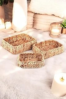 Deconox Doğal El Yapımı, Kare Bombeli Düzenleyici 3'Lü Hasır Sepet - 32Cm-28Cm-24Cm 3 Boy Set ürün görseli 1