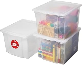 Iris Ohyama Çok Yönlü Saklama Kutuları, 30L, 3'Lü Set, Şeffaf, Kolay Mandal, İstiflenebilir, Şeffaf Plastik, Dolap, Raflar, Garaj, Organizasyon, Giysiler, Battaniyeler, Garaj Malzemeleri, Usb-M ürün görseli 1