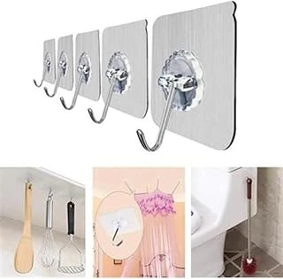 Süper Güçlü Yapışkanlı Suya Dayanıklı Şeffaf Askı 5Li Set Yeniden Kullanılabilir Kancalar Gri ürün görseli 1