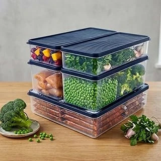 Decobella Derin Dondurucu Saklama Kabı Seti, Şeffaf, 1X3L-2X2L-2X1L, 5 Parça, Kapaklı ürün görseli 1
