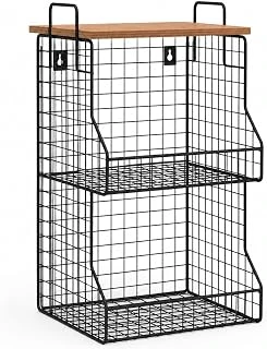 Orret 2 Katlı Ahşap Raflı Metal Organizer Sepet, Duvara Monte Edilebilir Mutfak Banyo Düzenleyici, Üst Üste Takılabilir Baharatlık Meyvelik Sebzelik, Tezgah Üstü Saklama Rafı ürün görseli 1