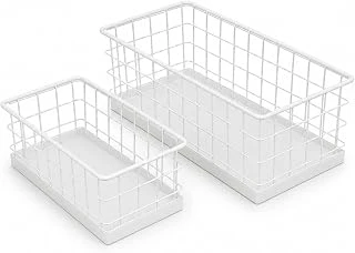 Orret 2’Li Metal Sepet Organizer, Beyaz Tel Saklama Sepeti, Paslanmaz Çok Amaçlı Mutfak Banyo Ofis Dolap İçi Masa Üstü Raf Tezgah Düzenleyici Set, 25 30 Cm ürün görseli 1