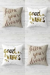 Pelangi Follow Your Dreams Good Vibes Gizli Fermuarlı Kırlent Kılıfı Koltuk Yastık Kılıfı Takım(4Adet), Bej-Gold 45 X 45 ürün görseli 1