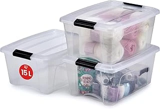 Iris Ohyama, 3'Lü Set Istiflenebilir Saklama Kutusu, Klik Kilitli – New Top Box Ntb-15 – Plastik, Şeffaf, 3 X 15 L, U 39,5 X G 29 X Y 18,6 Cm ürün görseli 1
