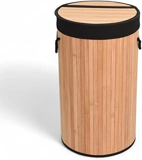 Deconox El Yapımı Hasır Katlanır Çamaşır Sepeti Yuvarlak 55 Litre (35Cm*35Cm*61Cm), Doğal Malzemeden Üretilmiş Çamaşırlık (Natural) ürün görseli 1