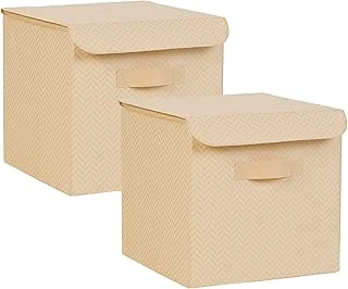 Textile 2'Li Bej Balıksırtı Kapaklı Kutu Set 30 X 30 X 30 Cm ürün görseli 1