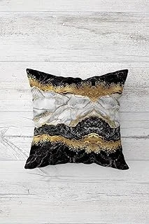 Pelangi Siyah Gri Mermer Desen Çift Tarafı Baskılı Gizli Fermuarlı Yastık Kılıfı Kırlent Yastık Kılıfı, Siyah-Beyaz-Gold 45 X 45, 24691289145451 ürün görseli 1