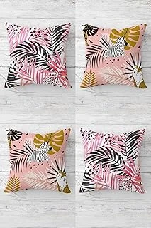 Pelangi Zebra Tropikal Yaprak Desenli Gizli Fermuarlı Kırlent Kılıfı Koltuk Yastık Kılıfı Takım(4Adet), Pembe 45 X 45 ürün görseli 1