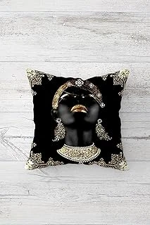 Pelangi Gold Afrikalı Kadın Çift Tarafı Baskılı Gizli Fermuarlı Yastık Kılıfı Kırlent Koltuk Yastık Kılıfı, Siyah-Gold 45 X 45, 24691203545451 ürün görseli 1